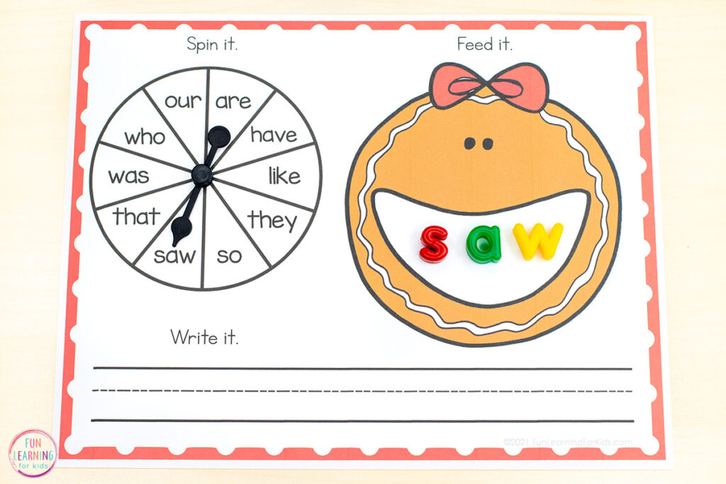 Gingerbread man editable activity mats for preschool, pre-k, kindergarten and first grade literacy and math centers.