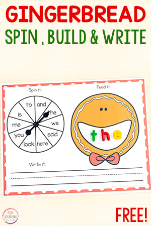 Editable Gingerbread Spin and Build Word Work Mats Printable