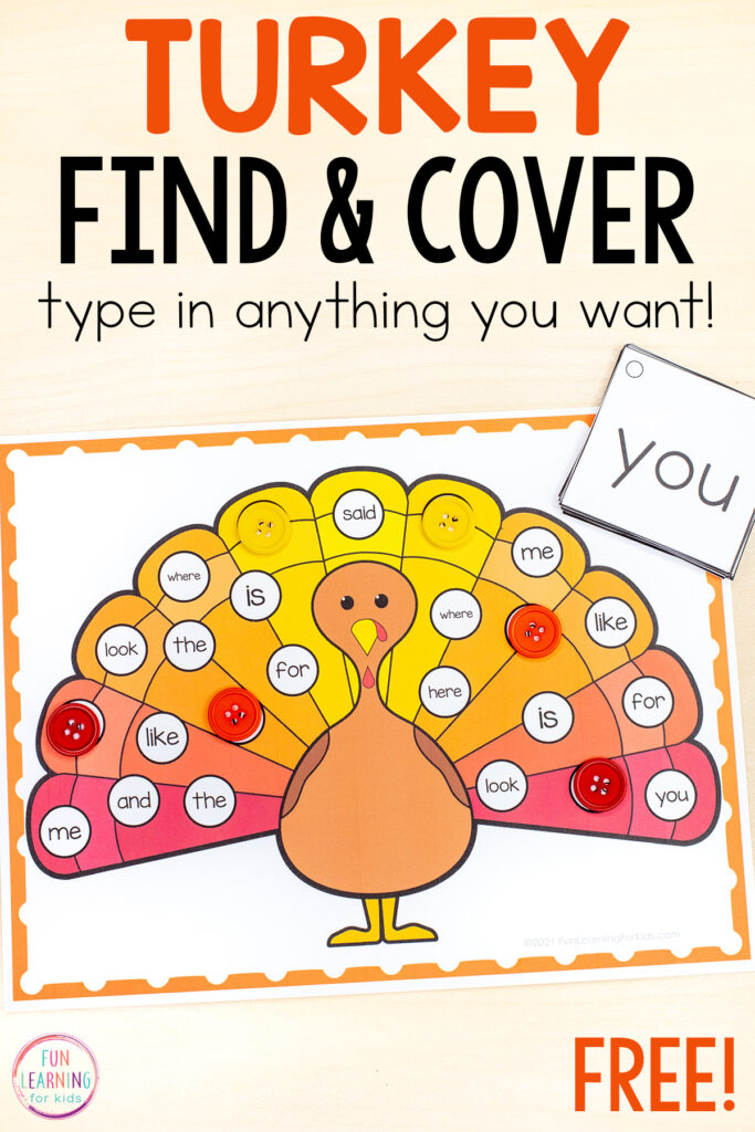 Free printable turkey theme literacy activity for Thanksgiving.