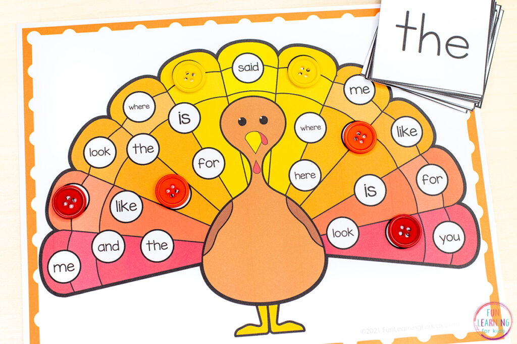 Free Thanksgiving theme activity that is editable and perfect for word work, number recognition, letter identification and more.