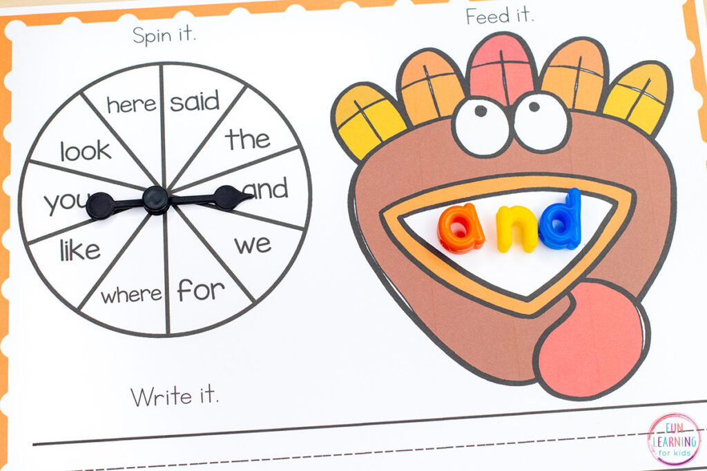 Free editable word work activity mats for learning sight words, high frequency words, CVC words, spelling words, and phonics skills.