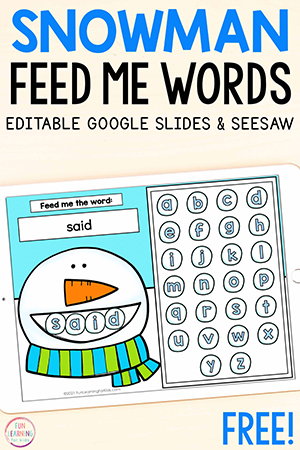 Digital Feed the Snowman Words Activity for Kindergarten