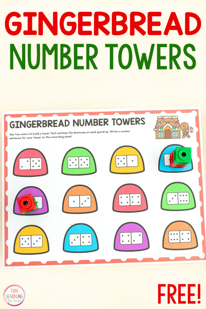 A fun gingerbread number towers math activity that helps to develop number sense in a hands-on way.