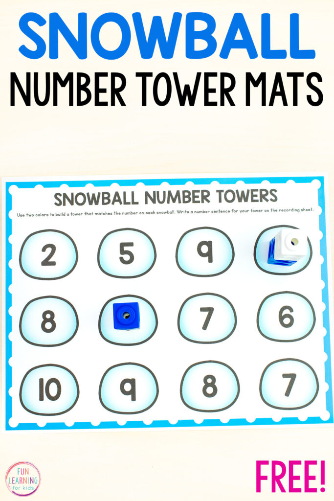 Snowball theme math activity for learning number composition in kindergarten and first grade math centers or small groups this winter!