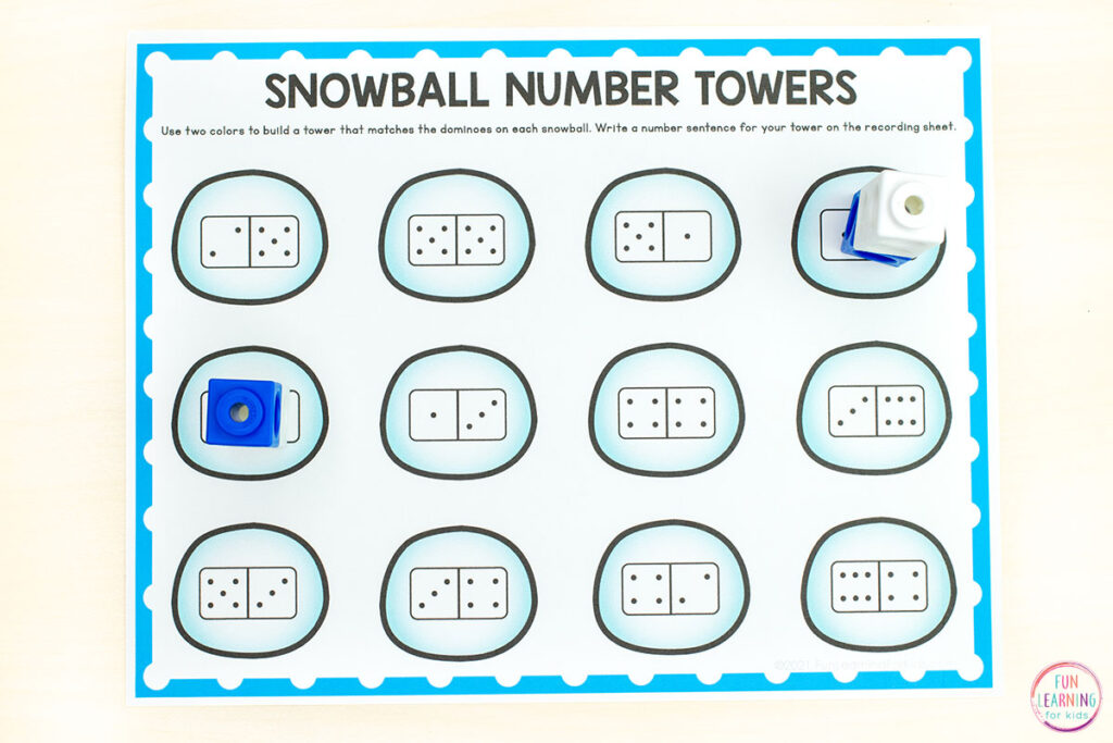Free snowball winter theme math activity for practice with composing and decomposing numbers to ten. Perfect for kindergarten or first grade math centers.