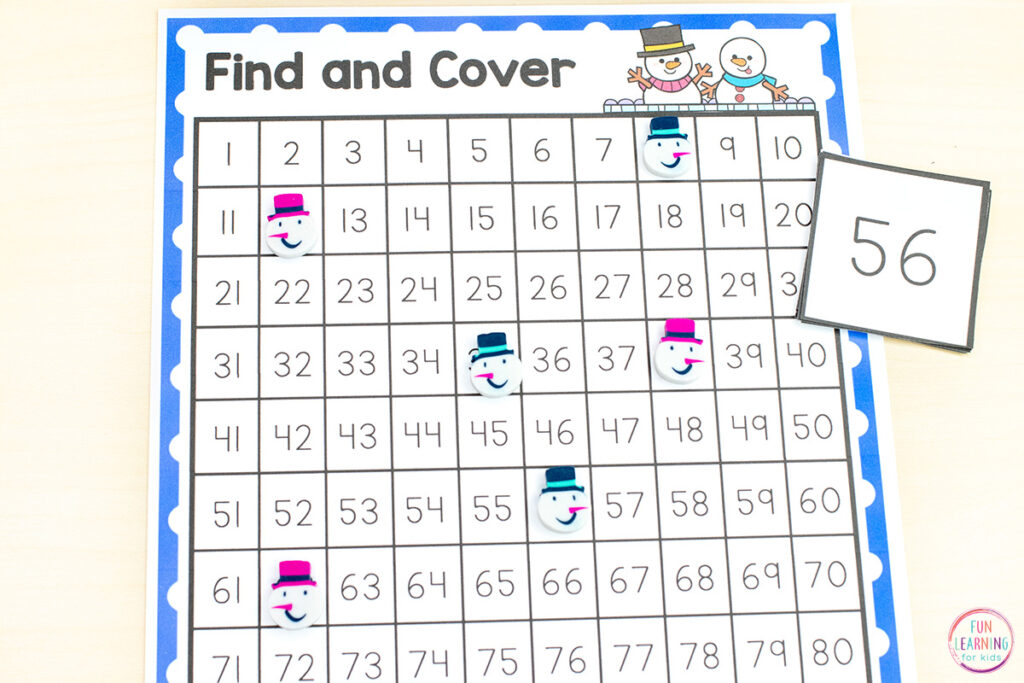Free snowman 100 and 120 chart math activity for developing number sense in your winter math centers.
