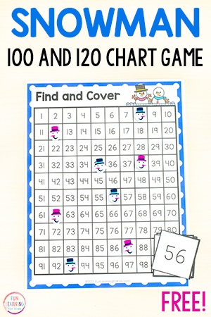 Snowman 100 and 120 Chart Find and Cover Printable Number Mats