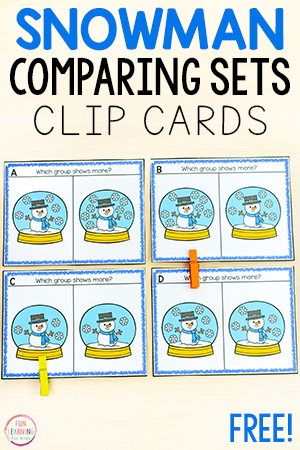 Free Printable Snowman Comparing Sets Clip Cards