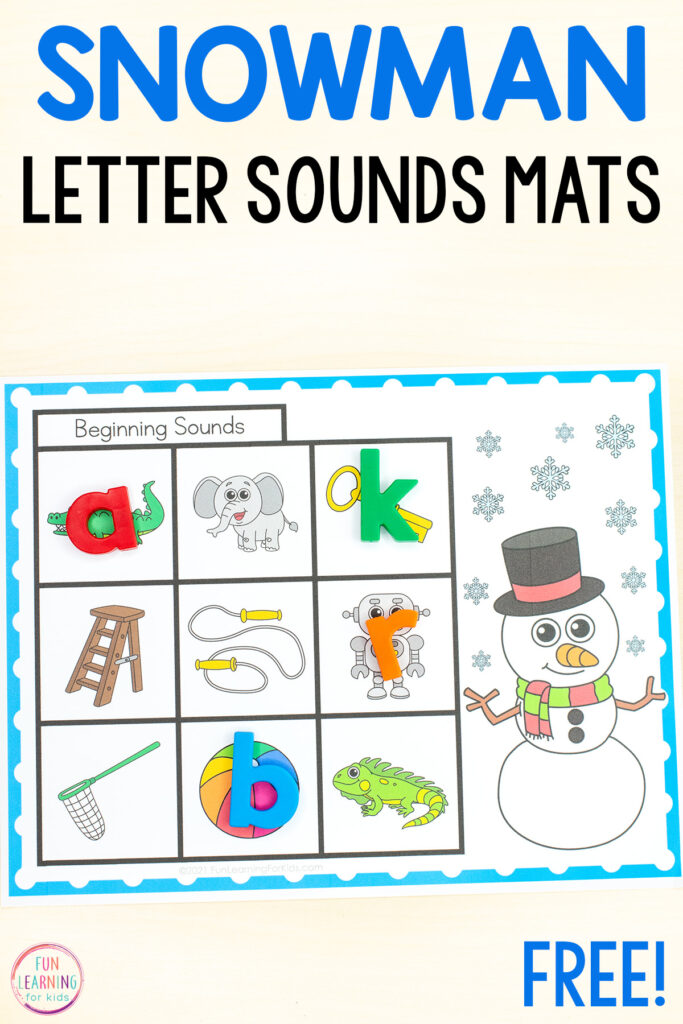 Free winter letter sounds mats for your snowman theme literacy centers for preschool and kindergarten.