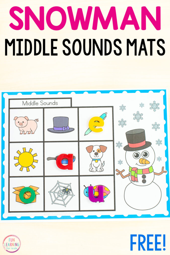 Free printable winter letter sounds isolation activity for phonics instruction in preschool, kindergarten and first grade.