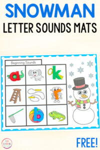 Fun winter snowman letter sound isolation learning activity for kids.