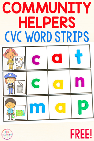 Community Helpers Printable CVC Word Building Strips
