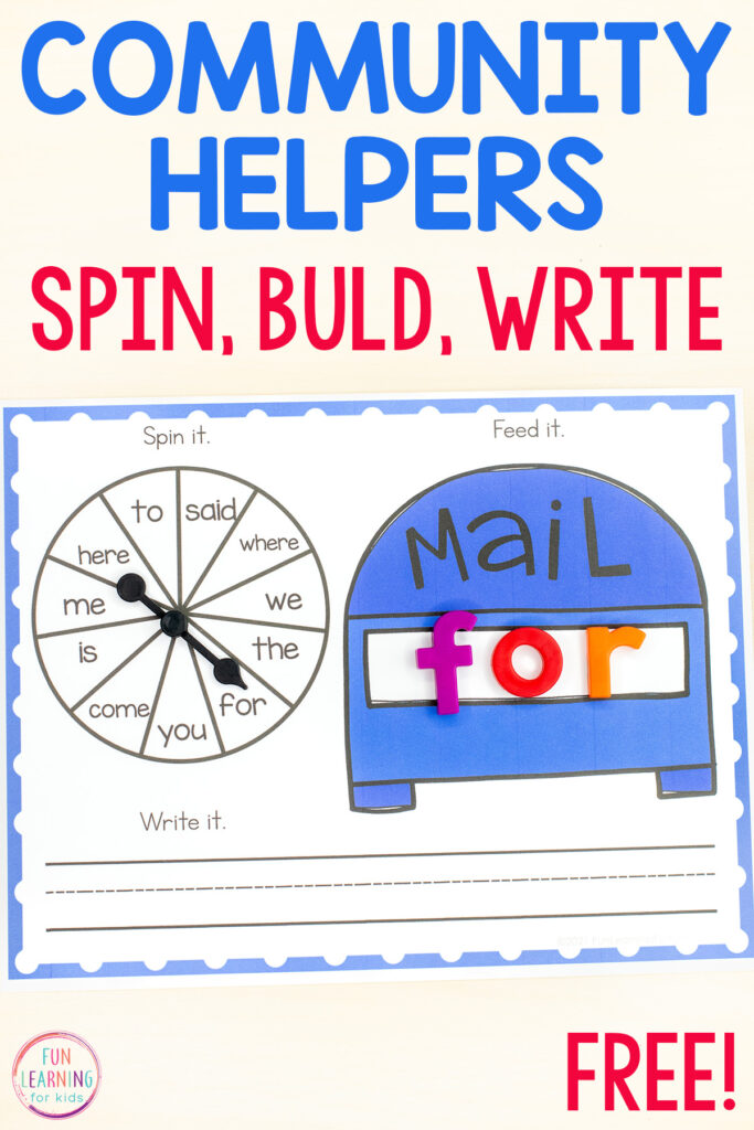 These editable mailbox spin and build mats are perfect for literacy centers during your community helpers theme.