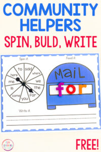Community helpers word work activity for kids.