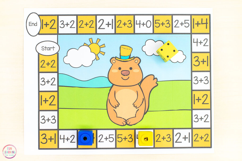 A fun Groundhog Day game for kids. Perfect for math and literacy centers or small groups.
