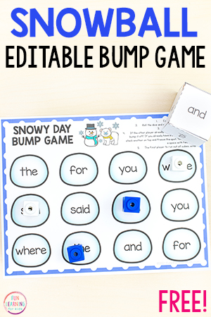 Editable Winter Bump Game Printable for Word Work