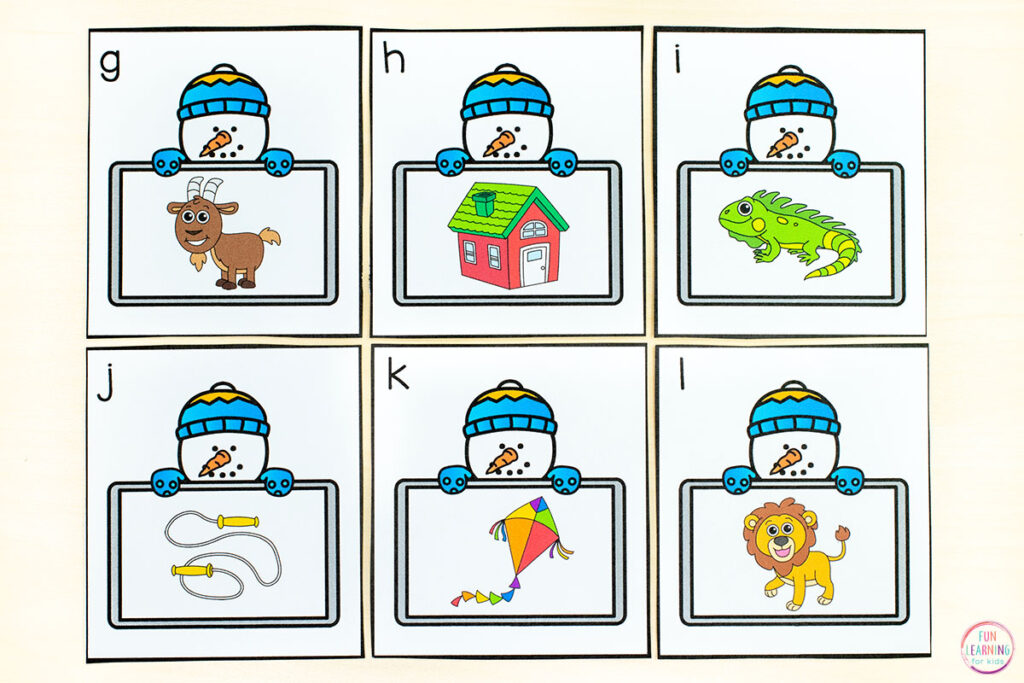 Free printable winter theme beginning sounds write the room activity for learning letter sounds and letter formation.
