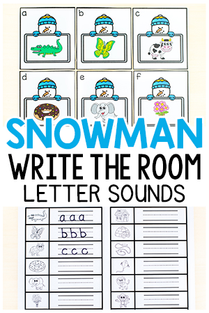 Snowman Beginning Sounds Write the Room Alphabet Printable