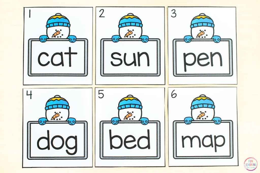 Printable winter write the room activity for literacy centers in kindergarten and first grade.
