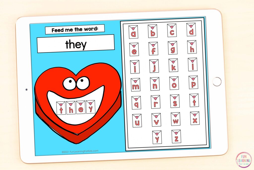 A free paperless Valentine's Day word work activity for Google Slides and Seesaw.