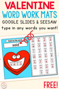 Feed the valentine word work mats for kids.