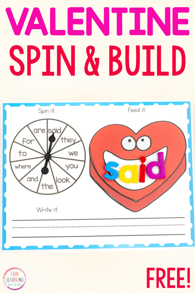 Grab these editable Valentine's Day spin and build mats for literacy centers, small groups or independent practice.
