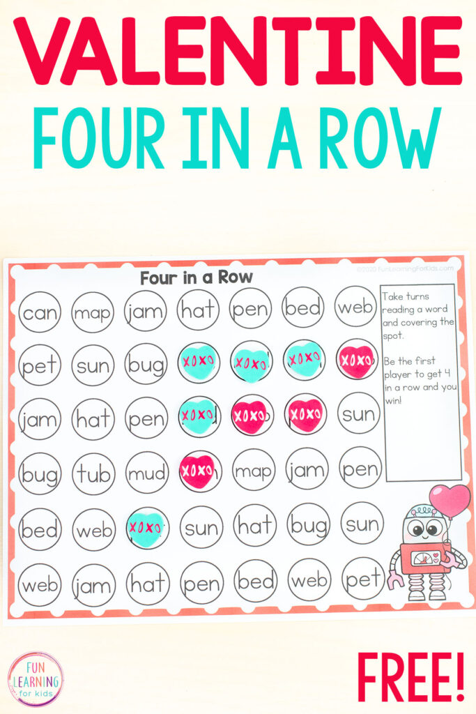 Free printable Valentine's Day learning activity for kids to use for word work.