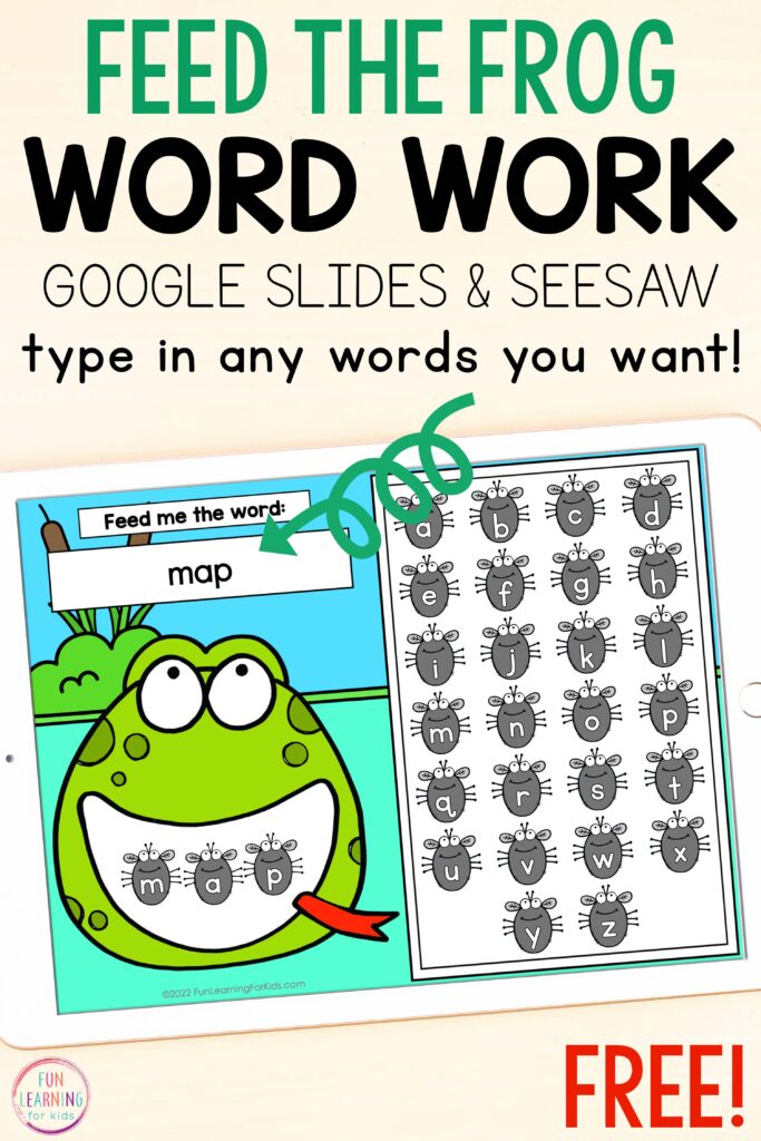 Frog theme word work activity for kids in preschool, kindergarten, and first grade.