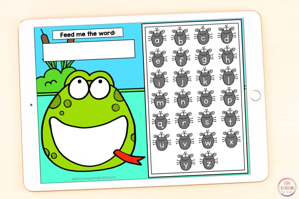 Frog theme word work activity for kids to learn sight words, CVC words, high frequency words, spelling words and more!