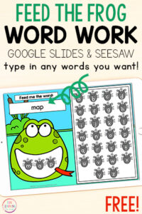 Feed the frog digital word work activity for kids to learn sight words, CVC words, high frequency words and more.