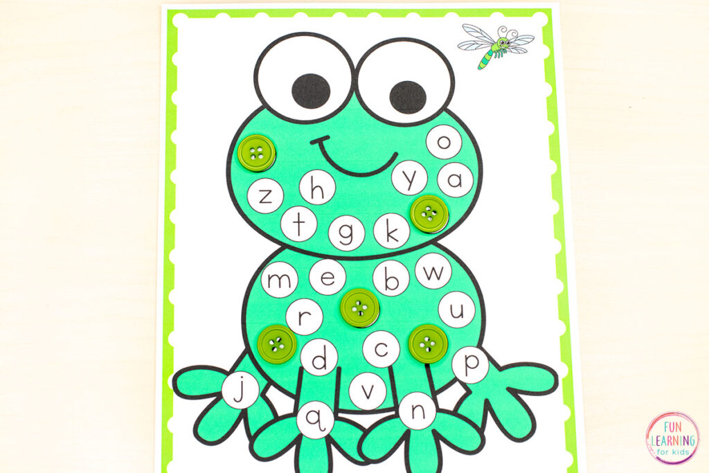 Frog or pond theme alphabet mats for spring literacy centers.