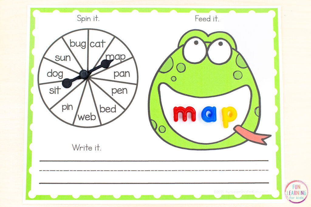 Frog word work activity for learning CVC words, sight words and more!