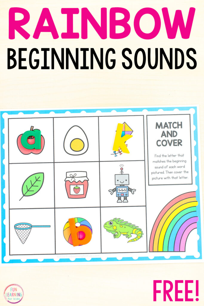Free rainbow beginning sounds mats for learning letters and letter sounds in preschool, pre-k and kindergarten.