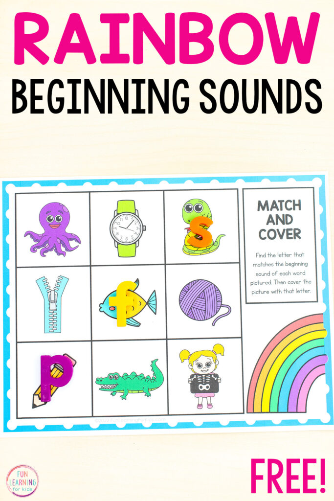 A rainbow theme beginning sounds alphabet mat activity for learning to isolate initial sounds. 