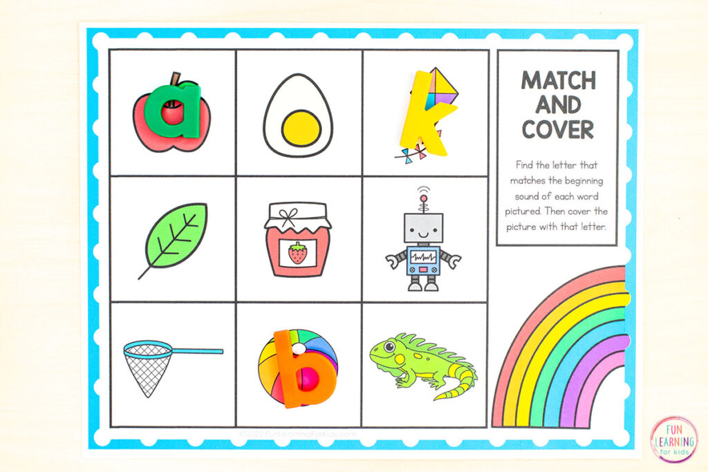 Rainbow beginning letter sounds isolation activity for pre-k and kindergarten.