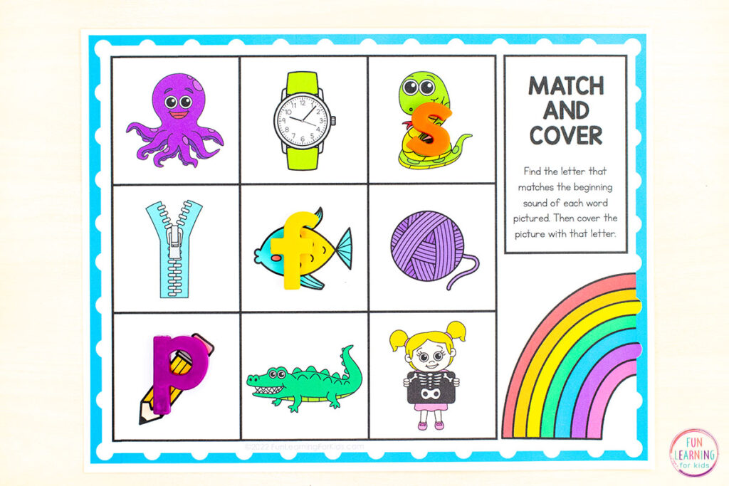 A fun rainbow alphabet activity for learning to isolate beginning letter sounds in words. 