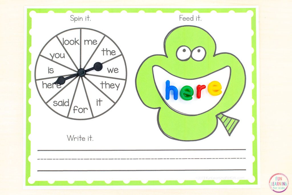 St. Patrick's Day theme word work activity for your literacy centers in preschool, kindergarten and first grade.