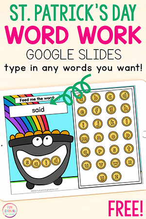 Digital St. Patrick’s Day Feed Me Words Activity for Kindergarten