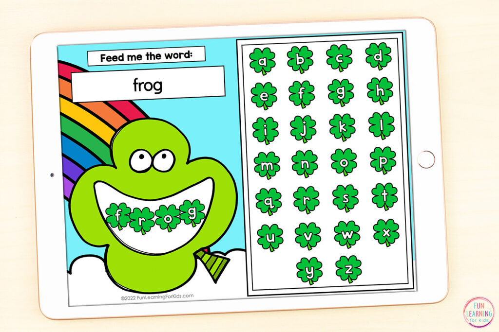 Free shamrock word work activity mats for Seesaw and Google Slides. A fun way to learn sight words, high frequency words, CVC words, phonics skills, spelling words and more!
