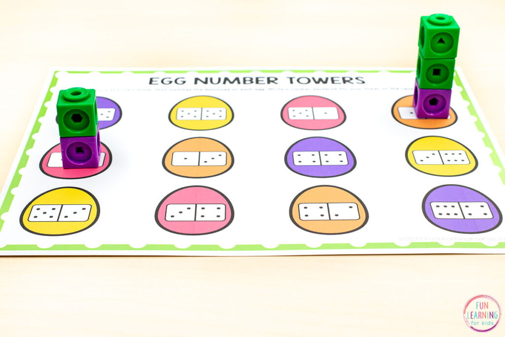 Free Easter number tower mats for for developing number sense.