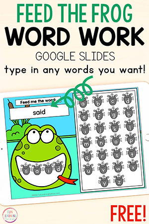 Digital Frog Feed Me Word Work Mats for Kindergarten