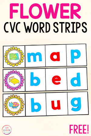 Flower CVC Word Building Strips for Kindergarten