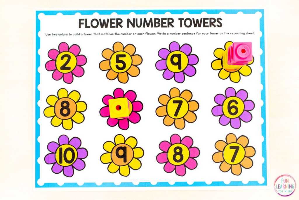 Flower number sense activity for kindergarten.