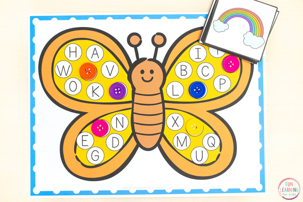 A beginning sounds activity for your butterfly theme alphabet centers in preschool and kindergarten.