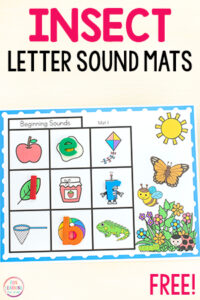 Insect theme beginning, middle and ending sounds mats for literacy centers this spring.