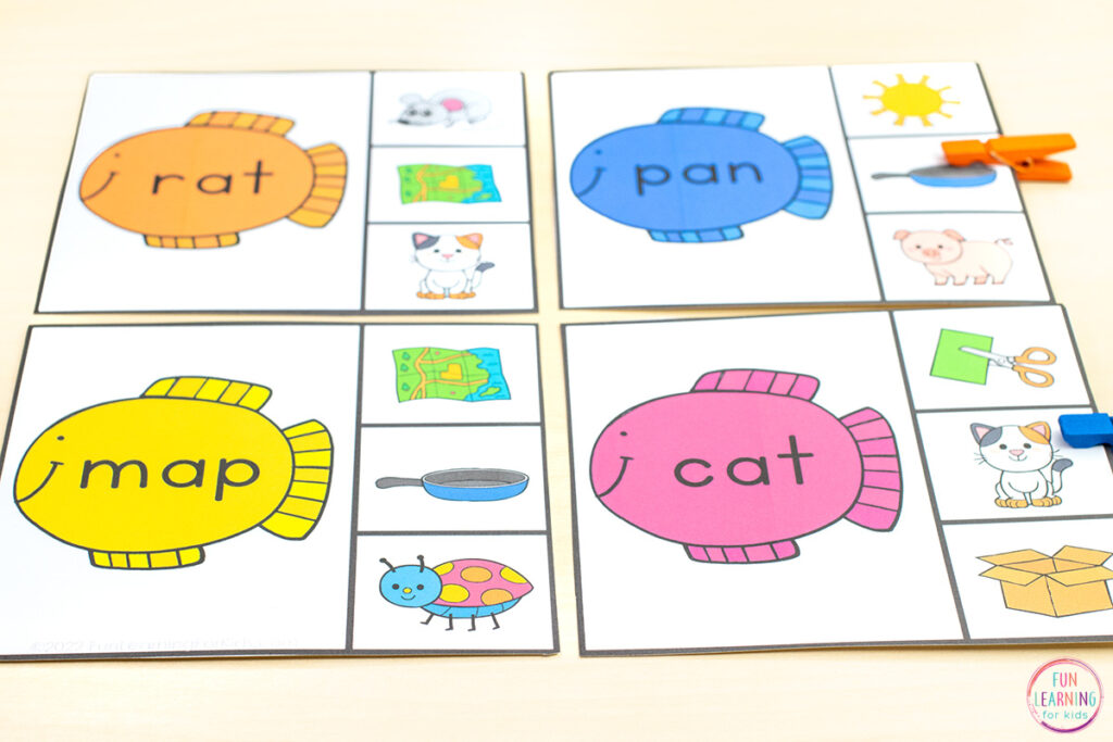Fish theme CVC word reading activity for your ocean theme literacy centers or small groups in kindergarten and first grade.