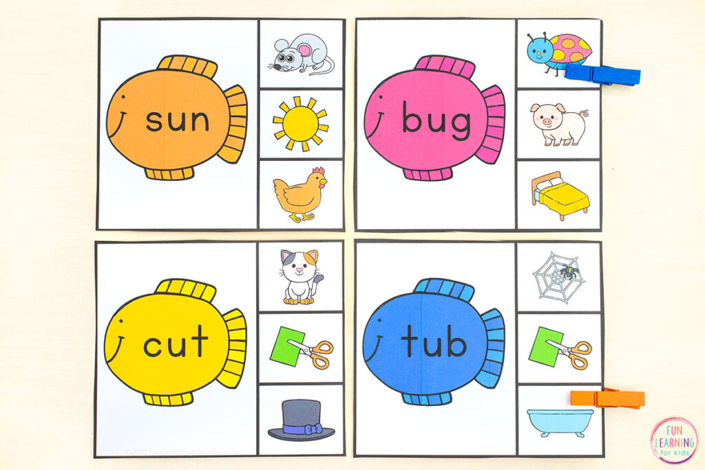Free ocean theme literacy activity for learning to read CVC words.