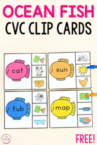 Ocean fish CVC words activity for kids in kindergarten and first grade.