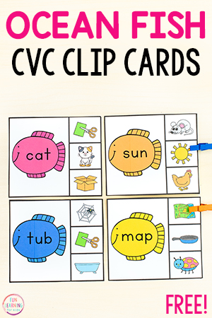 Fish CVC Word Clip Cards Free Printable
