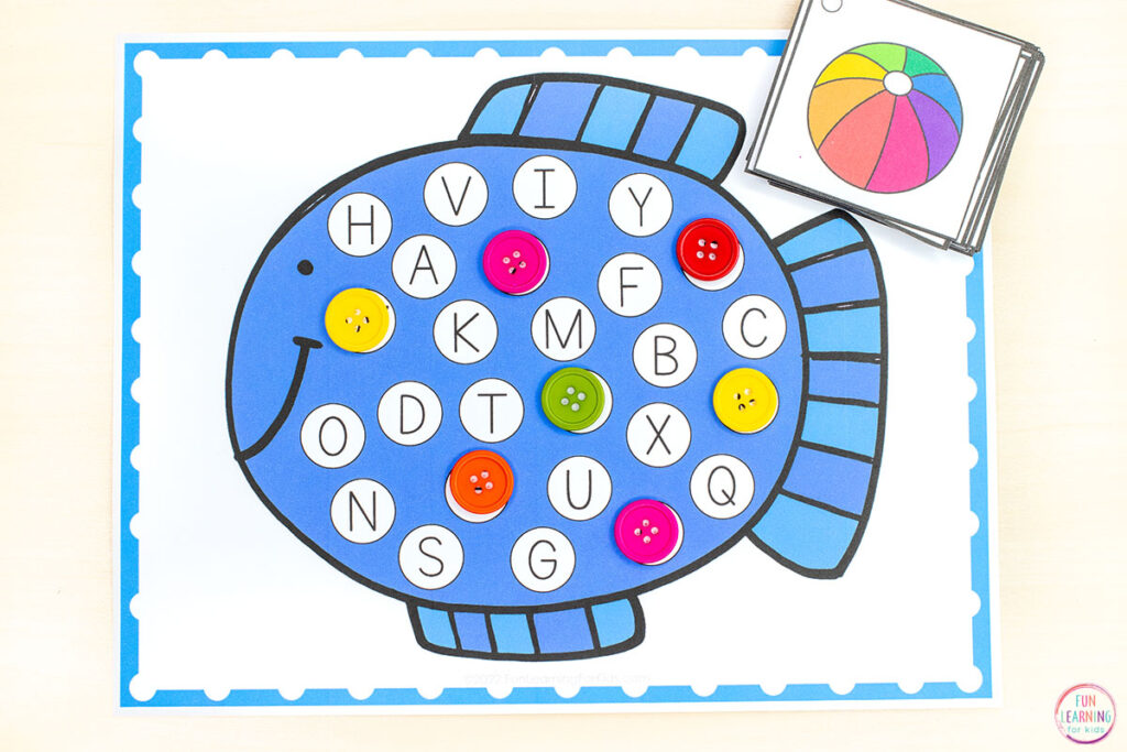 Ocean alphabet and letter sounds activity for kids.